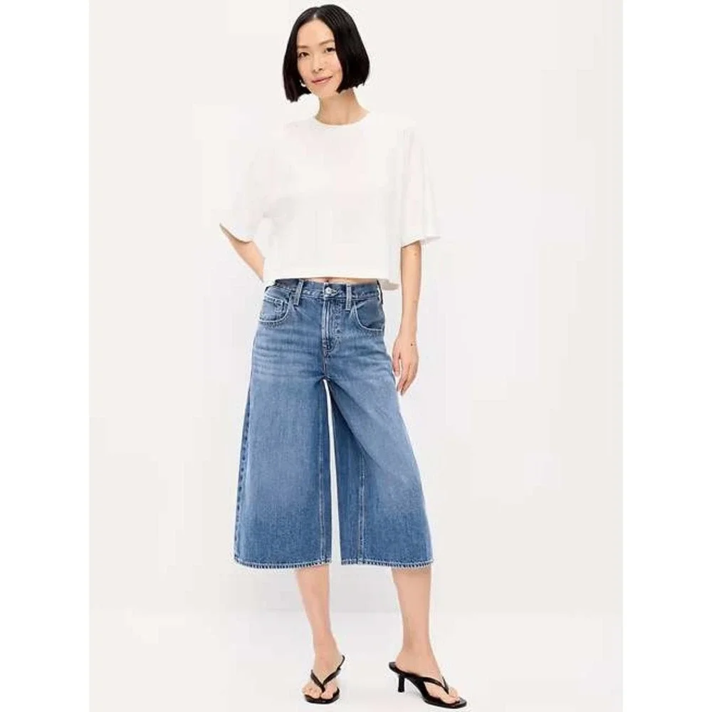 Old Navy 12 Jorts Jeans Baggy Wide Leg High Rise Drapey Denim Culotte Relaxed